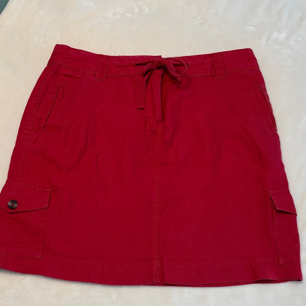 Women's Red Linen Autograph New York Skirt w/Tie Front - Fab - Size 10